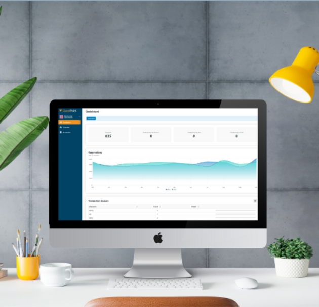 GuestPoint's channel management solution shown on a desktop screen on a desk