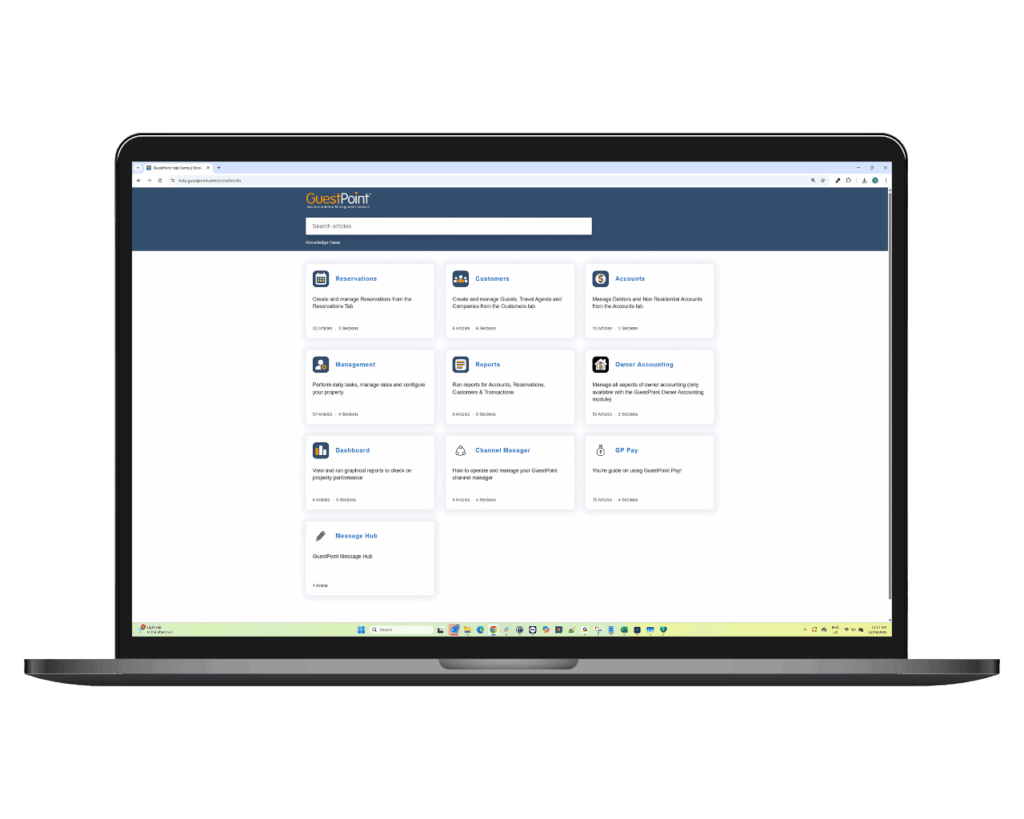 laptop screen showing options for GuestPoint's 24/7 support