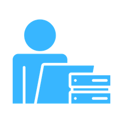 Less admin icon showing body behind a laptop and lever arch files