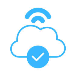 Remote access icon showing a cloud, a tick and wifi symbol