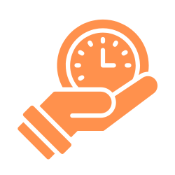 icon with a hand holding a clock depicting time saving features